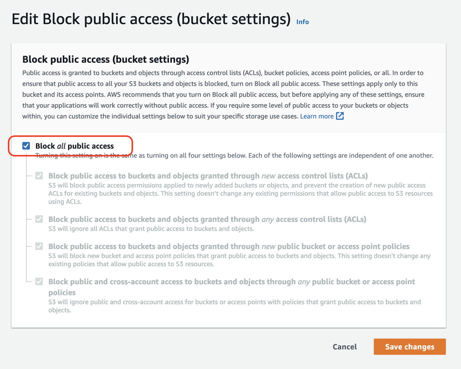 Block all public access